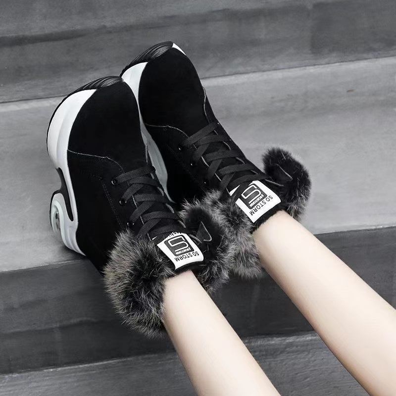 New arrival casual wedge heel shoes ladies female winter fur lined warm comfortable white snow boots