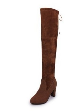 size 43 Round toe Women Faux Suede Thigh High Boots Block Thick high heeled Over The knee boots for women