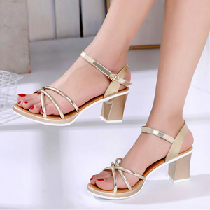 latest women lady fashion summer plus size gold heels patent leather kitten heel shoes sandals for women