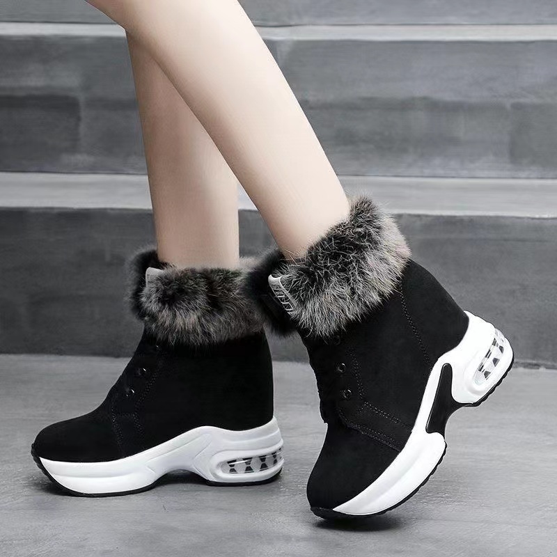 New arrival casual wedge heel shoes ladies female winter fur lined warm comfortable white snow boots