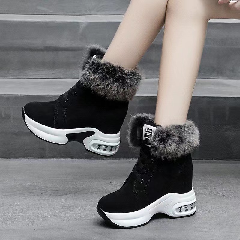 New arrival casual wedge heel shoes ladies female winter fur lined warm comfortable white snow boots