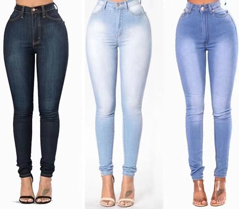 Hot Sale High Waist Breasted Women's Skinny Jeans Hip Lift Elastic Skinny Jeans