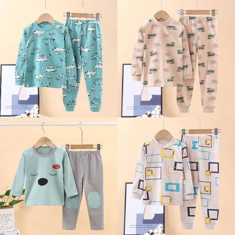 Spring and Autumn Children's Pajamas Thin Cotton Cartoon Long-sleeved Boys Home Pajamas Set Night Sleepwear for Kids