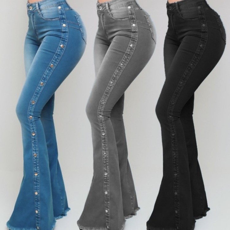 Hot Sale High Waist Breasted Women's Skinny Jeans Hip Lift Elastic Skinny Jeans