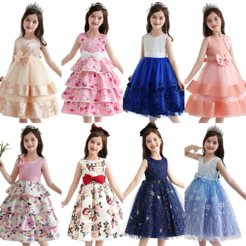 High Quality Embroidery Beaded Bow Kids Clothing Flower Girls Wedding Bridesmaid Dresses White Children Pageant Party Frock