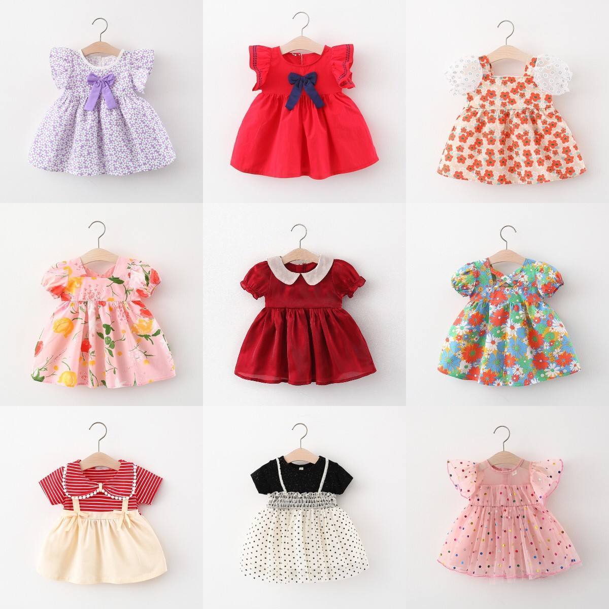 2023 Spring Infant Clothes Fashion Children's Dress 100% Cotton Embroidery Bubble Sleeve Baby Dress