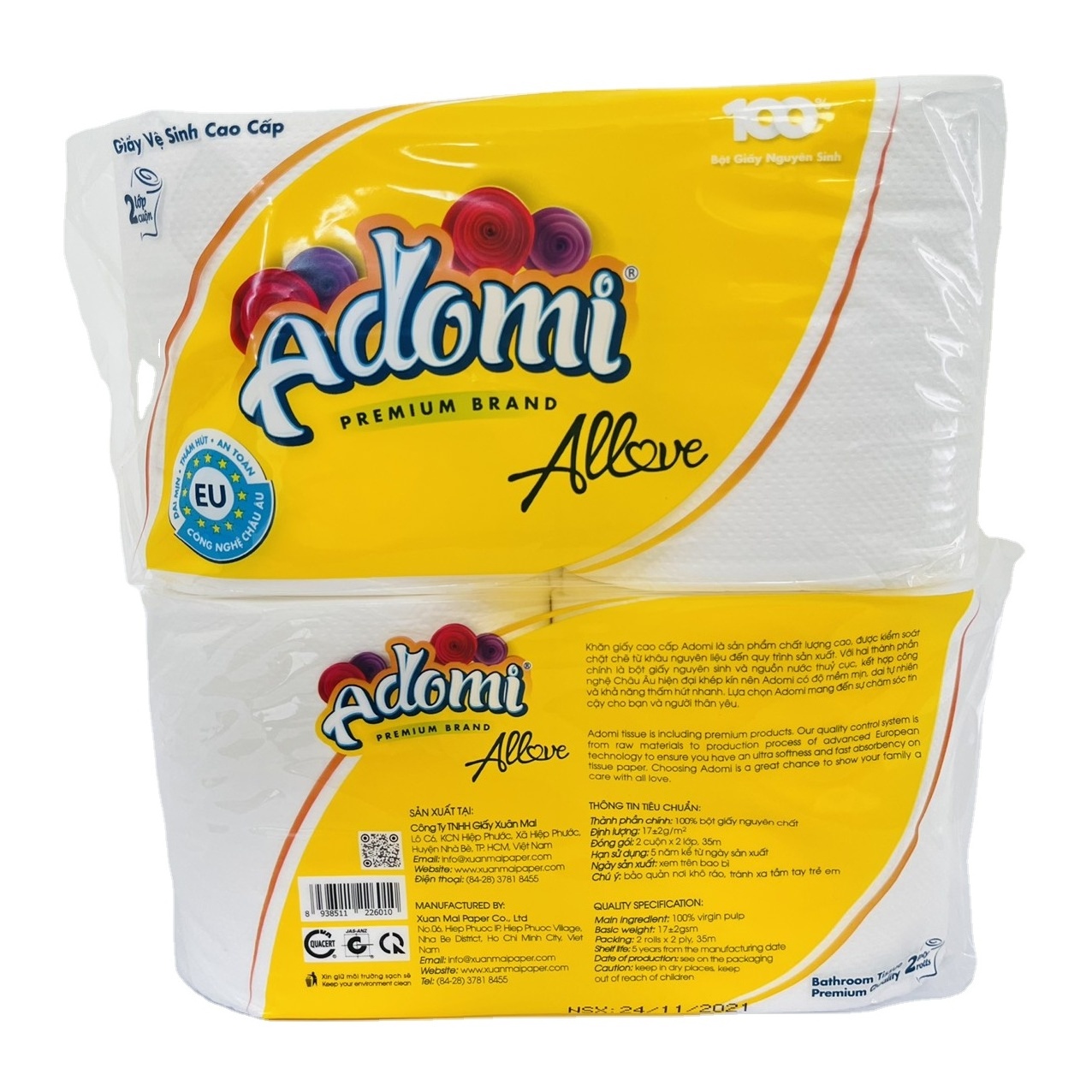 Customized Papier Toilette Toilet Paper 1-2 ply Core Bathroom Tissue Adomi Allove Using For Restroom in Household, Office, Hotel