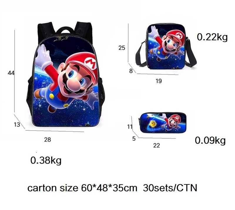 XRH Large School Bags Set Boys Children Backpack Kids Anime Mario Bros Printed Primary Mochila School Bagpack