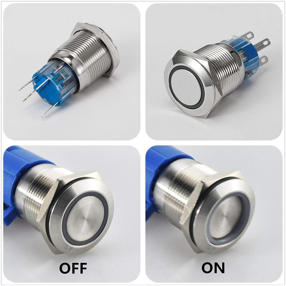 Blue color 19mm 24v round ring push button switch latching stainless steel