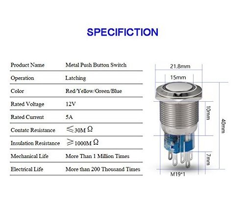 Blue color 19mm 24v round ring push button switch latching stainless steel