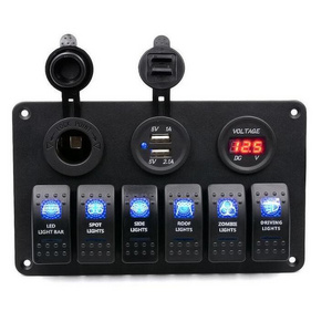 6 Gang Control switch Panel 12-24V ABS Waterproof RV Boat Marine Green LED Rocker Switch Panel Circuit Breaker