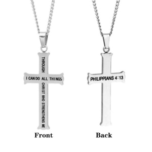 Philippians 4:13 Bible Verse Necklace Double Engraved Stainless Steel Cross Necklaces Christian Jewelry Men Gifts