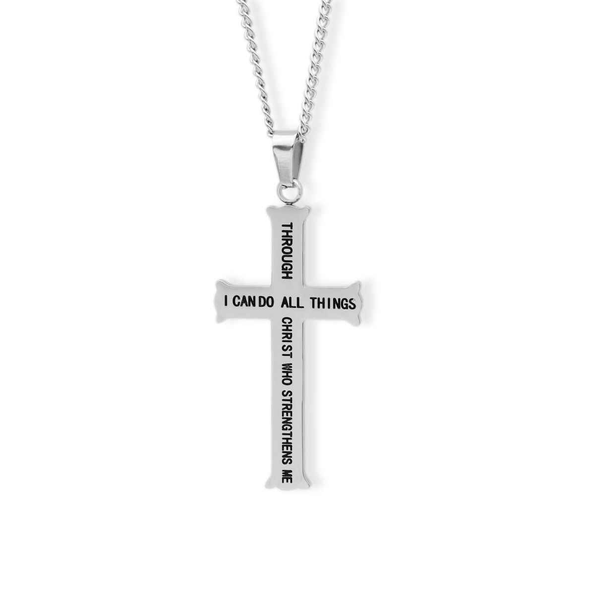 Philippians 4:13 Bible Verse Necklace Double Engraved Stainless Steel Cross Necklaces Christian Jewelry Men Gifts