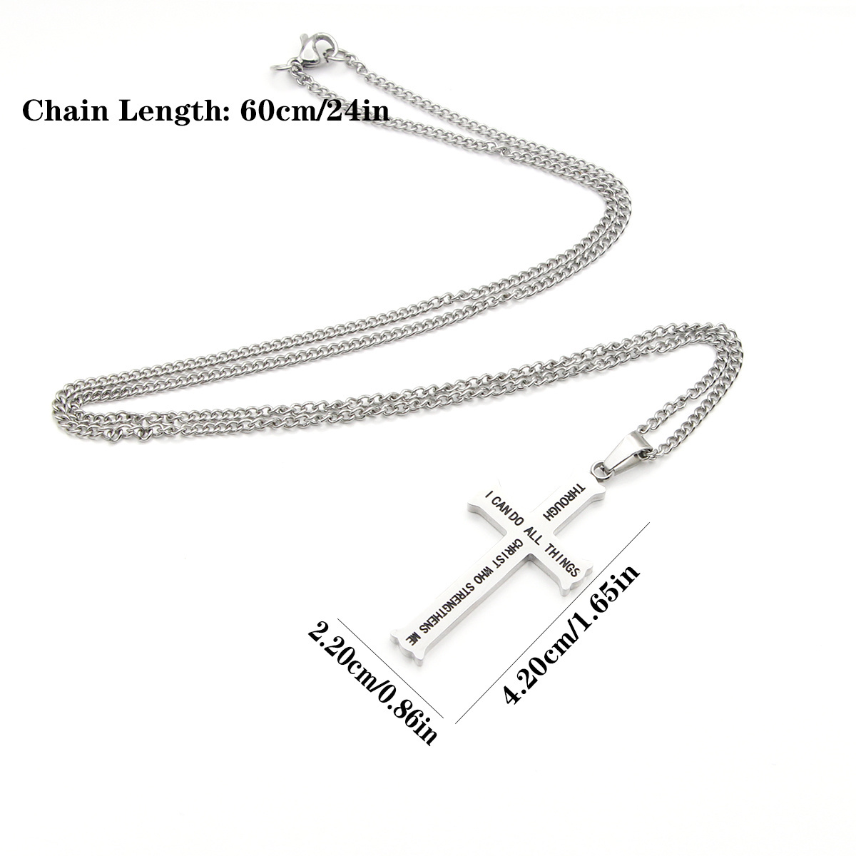 Philippians 4:13 Bible Verse Necklace Double Engraved Stainless Steel Cross Necklaces Christian Jewelry Men Gifts