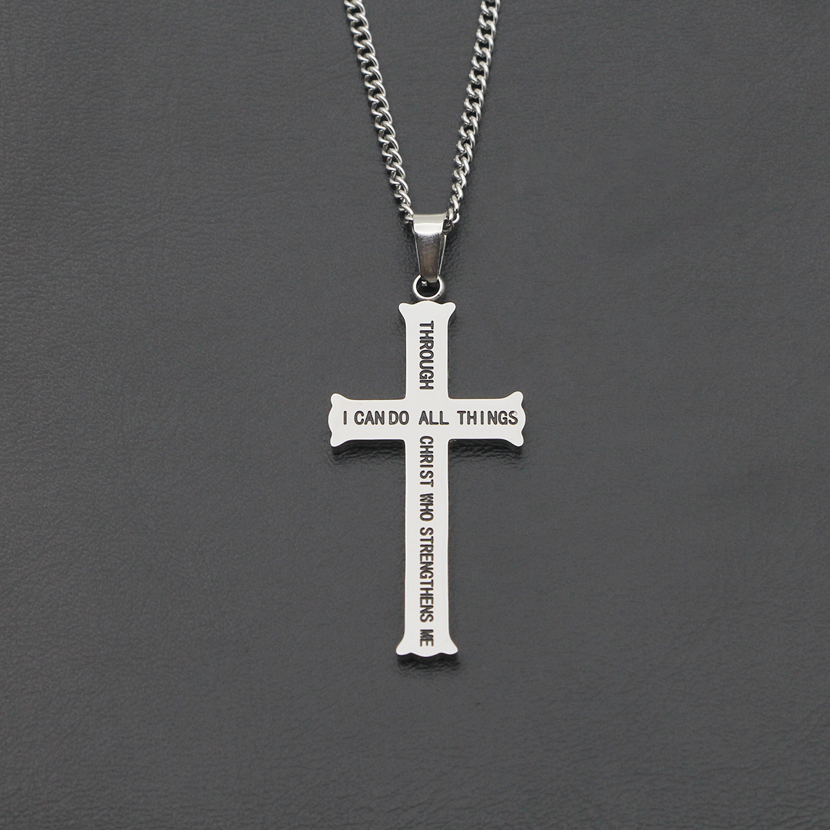 Philippians 4:13 Bible Verse Necklace Double Engraved Stainless Steel Cross Necklaces Christian Jewelry Men Gifts