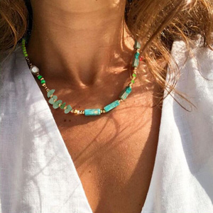 Bohemian Colorful Natural Stone Pearl Beaded Choker Necklace For Women Clavicle Chain Beach Jewelry Handmade Accessories