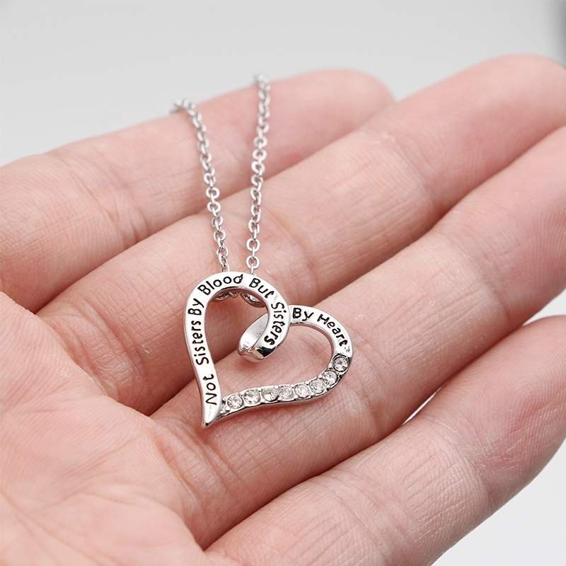 Fashion Heart Pendant Necklace Stainless Steel Chain Crystal Women Girls Sisters Friendship Jewelry Gift