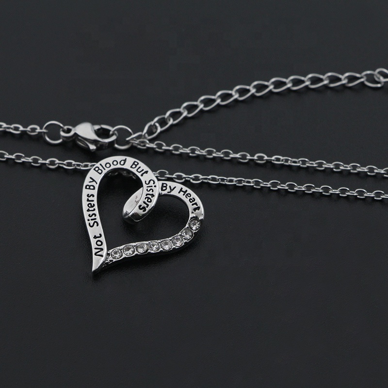 Fashion Heart Pendant Necklace Stainless Steel Chain Crystal Women Girls Sisters Friendship Jewelry Gift