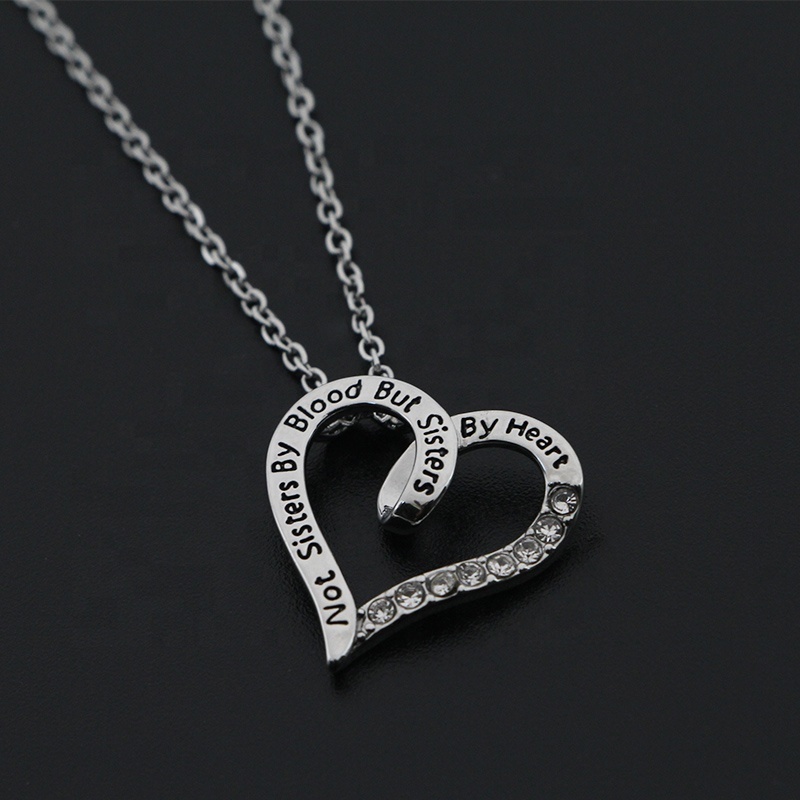 Fashion Heart Pendant Necklace Stainless Steel Chain Crystal Women Girls Sisters Friendship Jewelry Gift