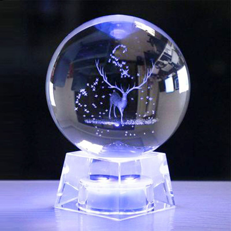 New items Crystal ball solid glass ball laser carved ball with led light customized image