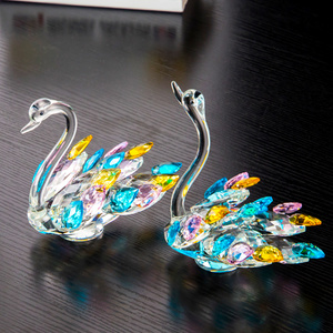 New customized 2022 Crystal Glass Swan ornament K9 blue color crystal swan for wedding decoration