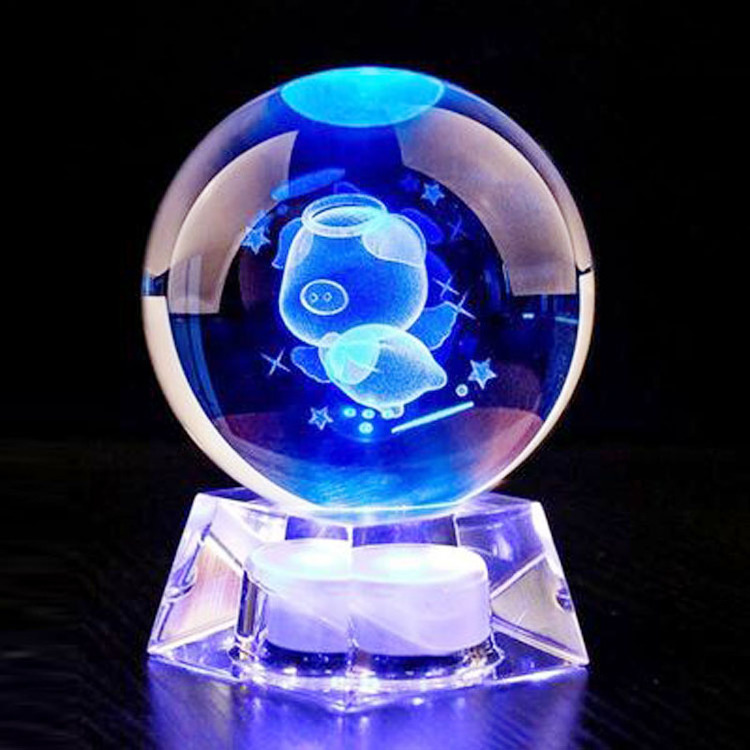 New items Crystal ball solid glass ball laser carved ball with led light customized image