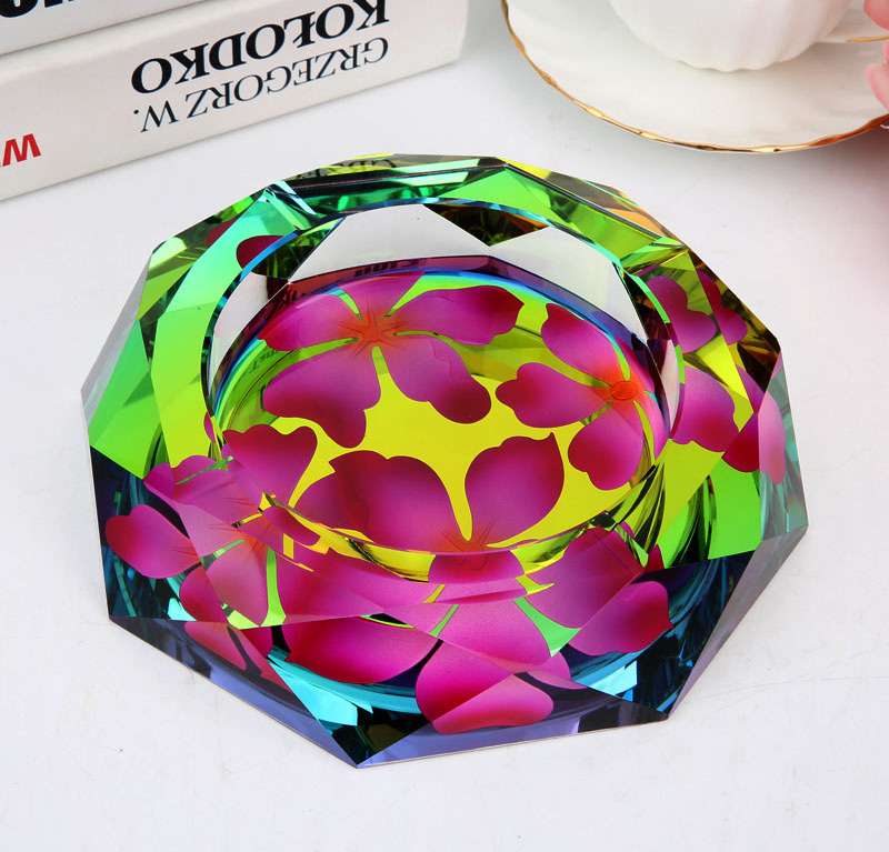 Shining Color printing crystal ashtray for business gift customized large European living room smoke glass ashtray