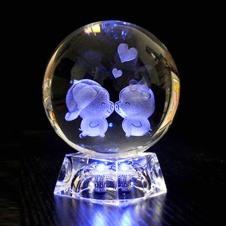 New items Crystal ball solid glass ball laser carved ball with led light customized image