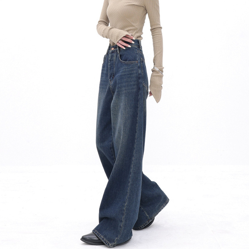 2024 morden style custom new design women's loose wide leg jeans for women washed straight plus size loose jeans pants