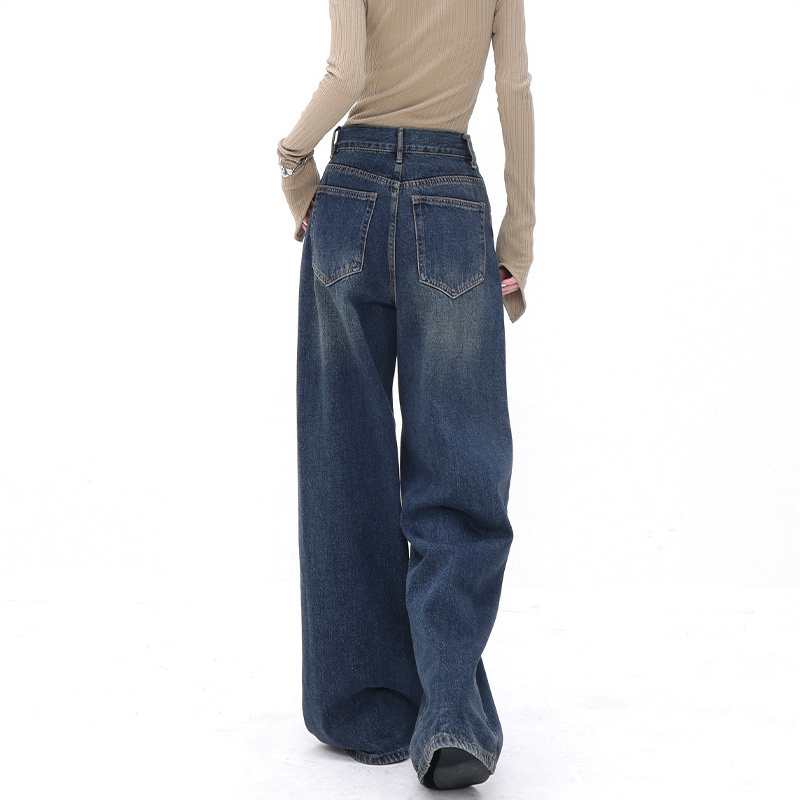 2024 morden style custom new design women's loose wide leg jeans for women washed straight plus size loose jeans pants