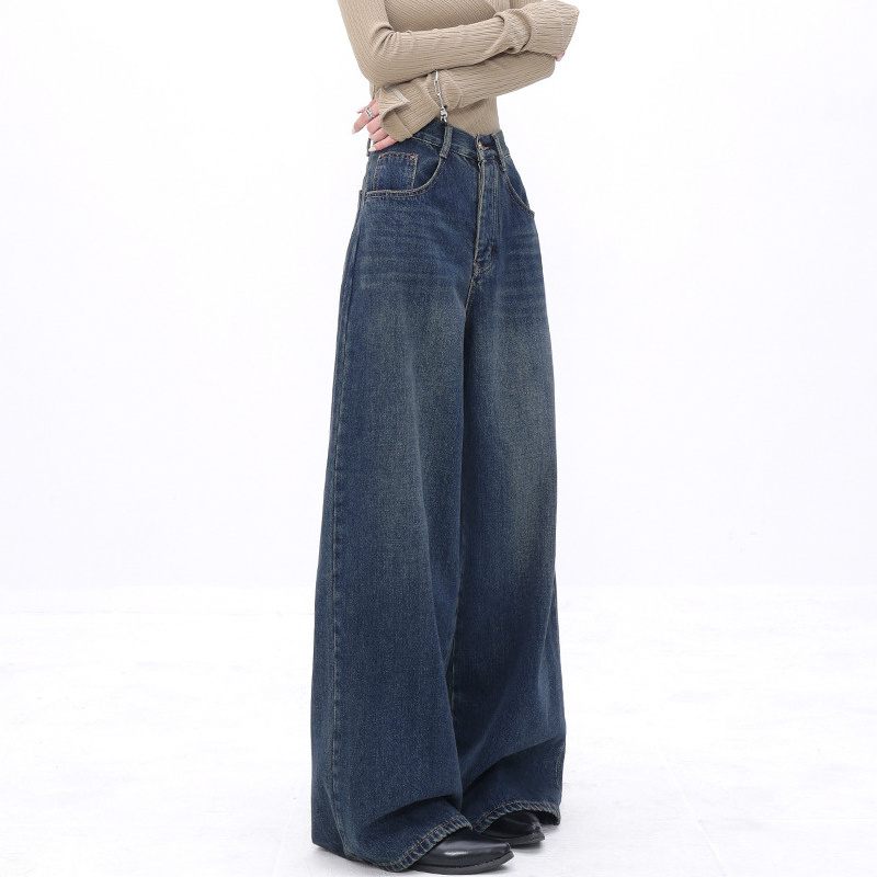 2024 morden style custom new design women's loose wide leg jeans for women washed straight plus size loose jeans pants