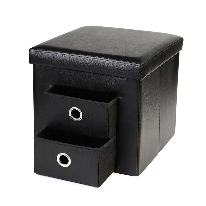 Popular and Hot Selling Home Leather With Drawer Collapsible Seat Folding Footstool Ottoman Stool Footstool