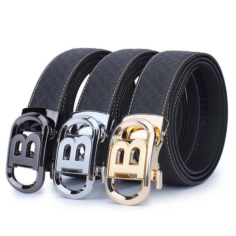 The Latest Design Stainless Steel Men's Alligator Automatic Buckle B Letter Gold Buckle Leather Belt Monogrammed Leather Belt