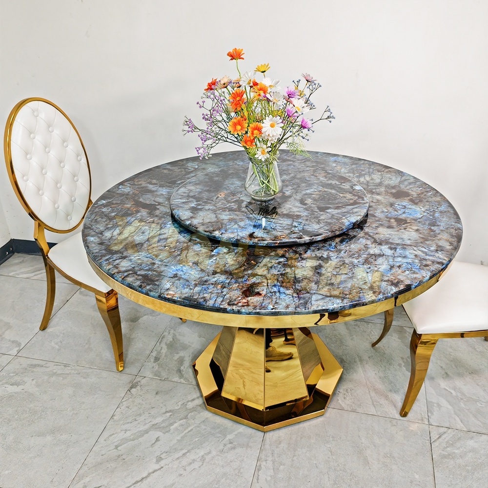 Dining room furniture gold restaurant modern luxury round marble river dining table set dining tables with rotating