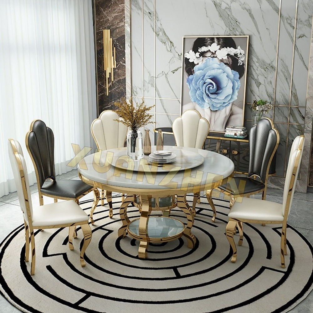 Living room furniture marble modern round dining table with rotating centre round marble dining table set dining tables