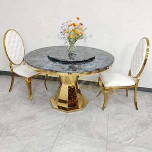 Dining room furniture gold restaurant modern luxury round marble river dining table set dining tables with rotating