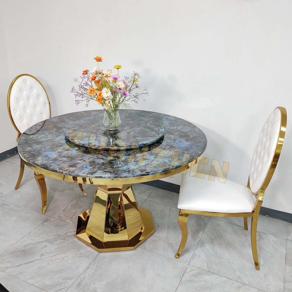 Dining room furniture gold restaurant modern luxury round marble river dining table set dining tables with rotating