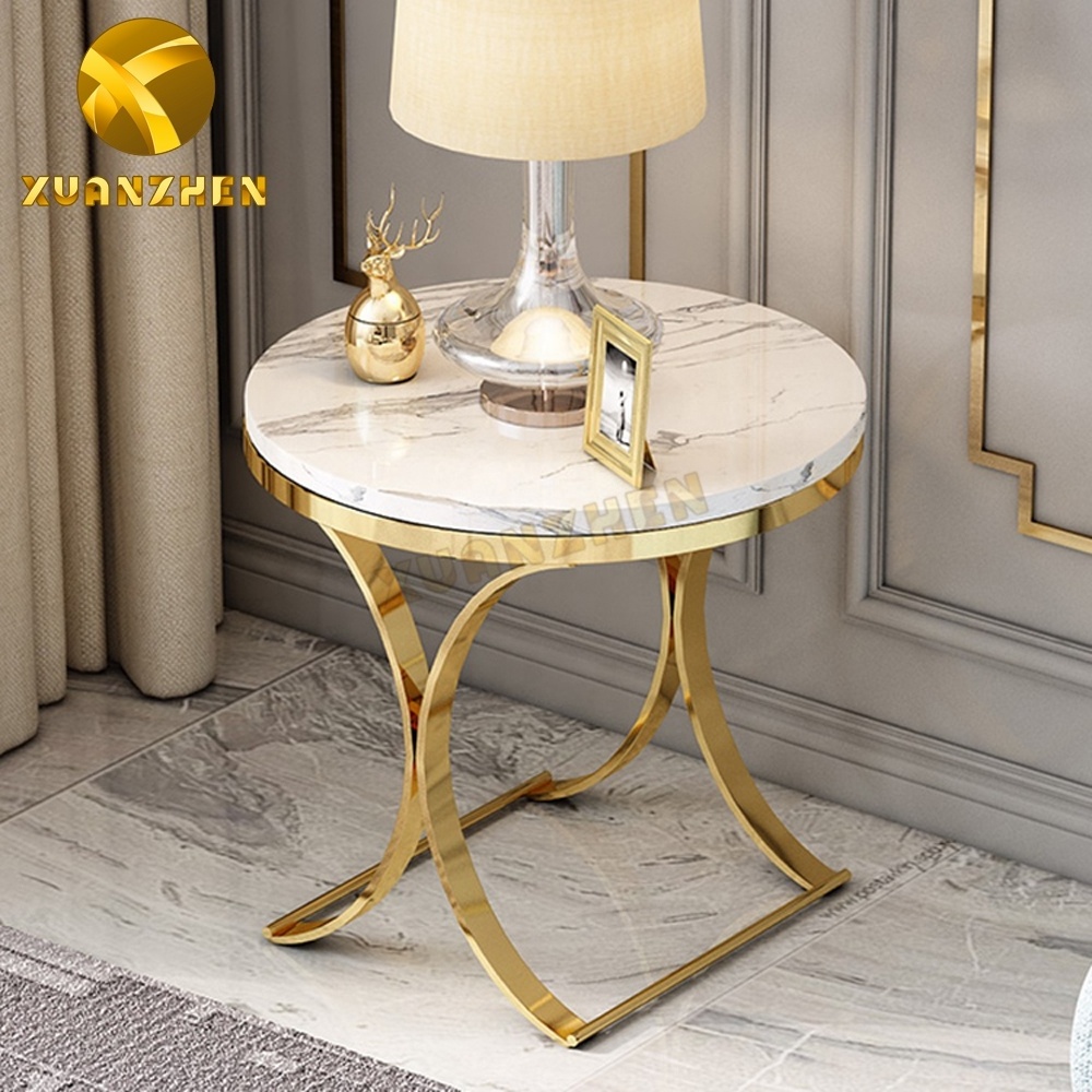 Living room furniture marble coffee table metal stainless steel side table modern tea table for sale