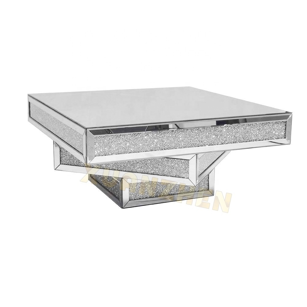 Living room furniture luxury center table modern glass mirror coffee table crushed diamond coffee table for sale