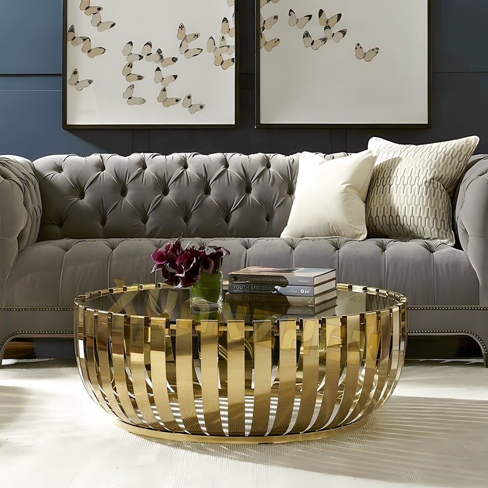 Living room furniture metal luxury center black glass luxury modern coffee table gold center table coffee table