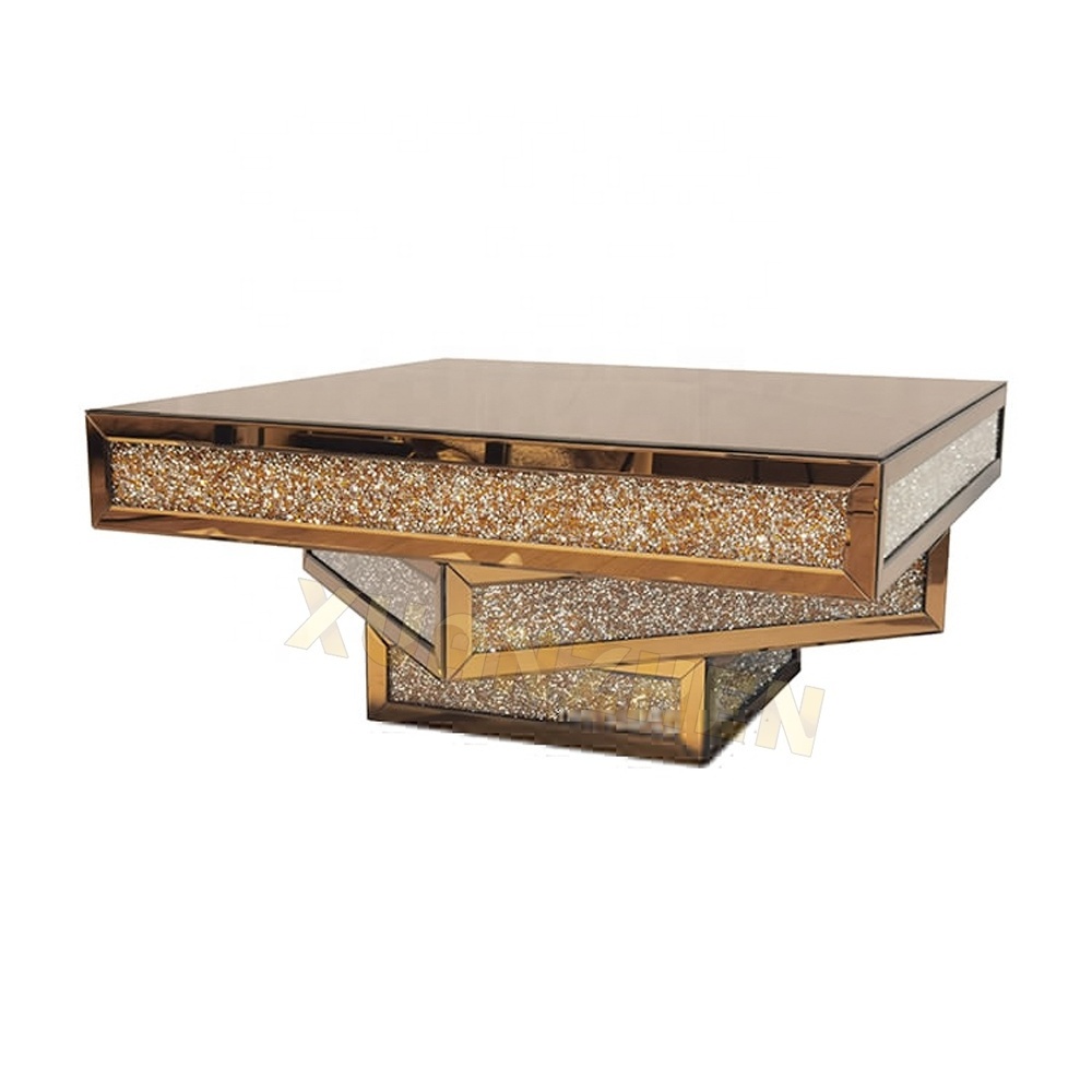 Living room furniture luxury center table modern glass mirror coffee table crushed diamond coffee table for sale