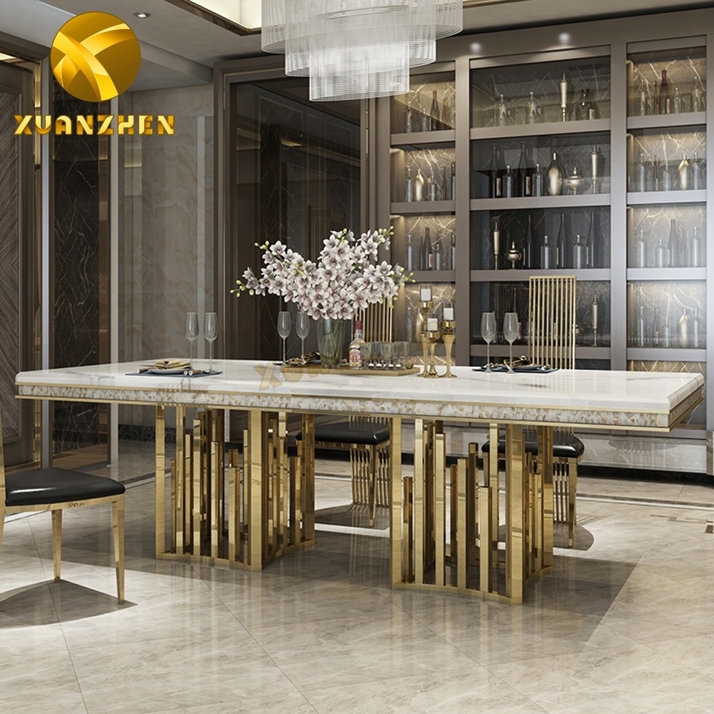 Metal furniture sets gold stainless steel dinning table marble dining table set modern dining table with 10 seaters DT018