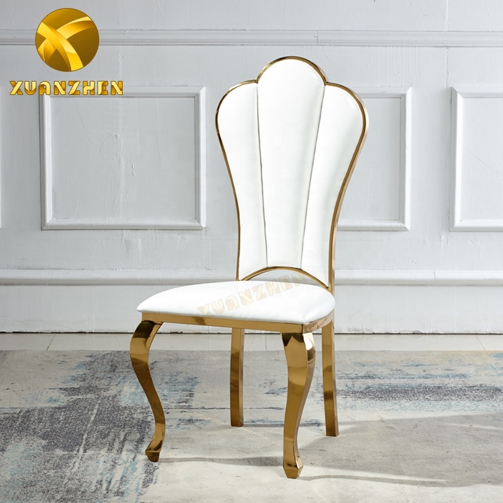 Home furniture factory metal wedding hotel chair modern gold dinning chair black leather dining chair for sale