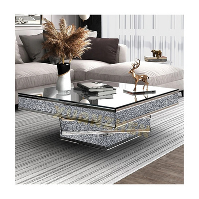 Living room furniture luxury center table modern glass mirror coffee table crushed diamond coffee table for sale