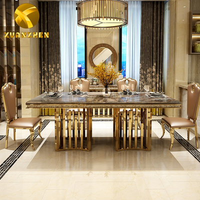 Metal furniture sets gold stainless steel dinning table marble dining table set modern dining table with 10 seaters DT018