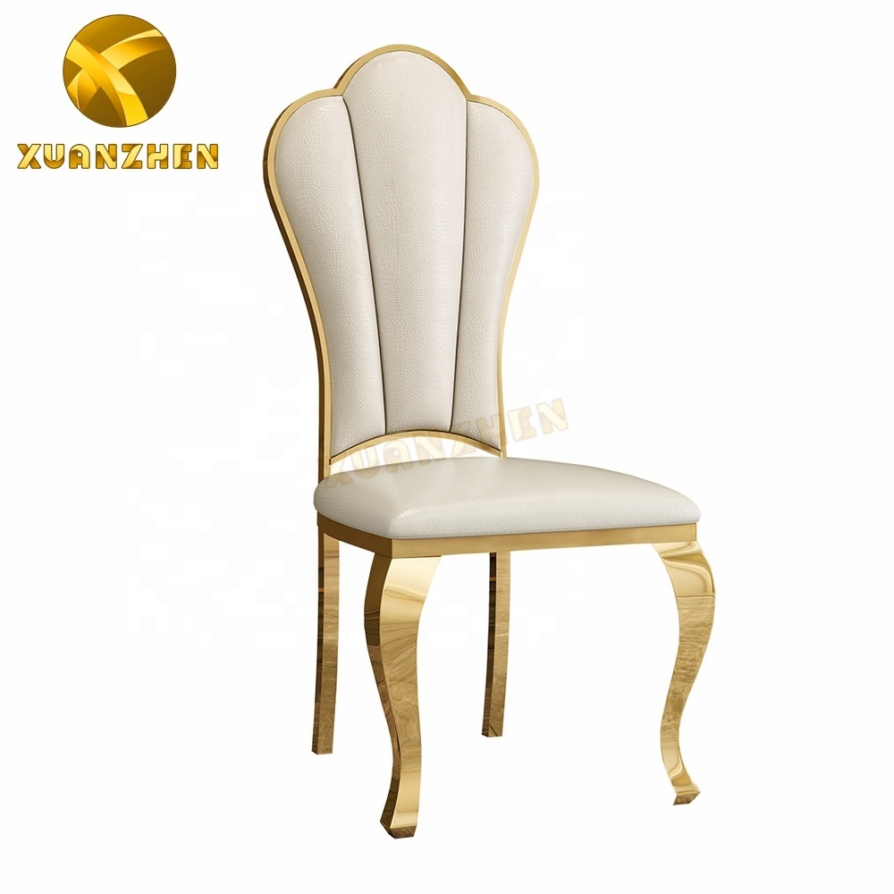 Home furniture factory metal wedding hotel chair modern gold dinning chair black leather dining chair for sale