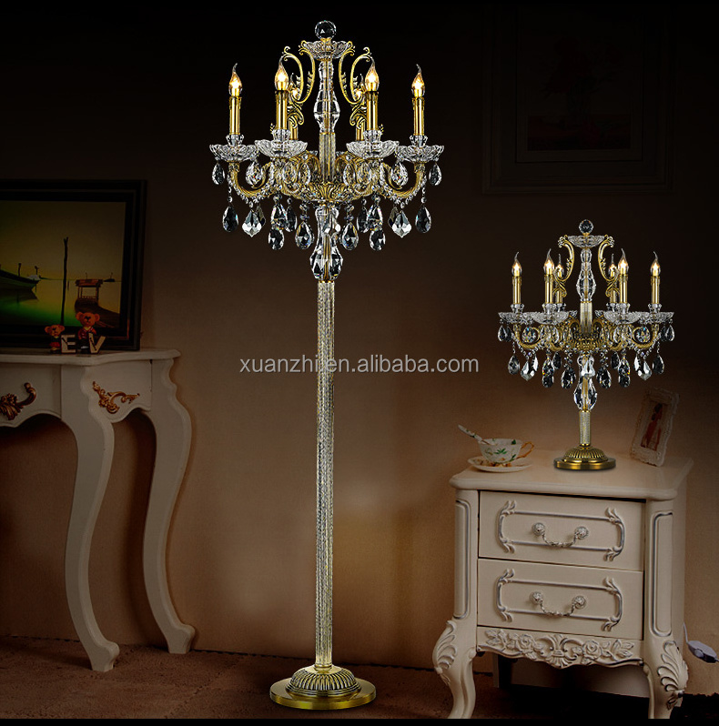 0403-12 Best Classic 6 Lights Crystal Floor Lamp crystal Lustre Candelabra Standing Lamp