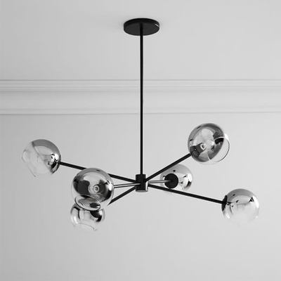 Modern Chandelier Indoor Black Body Glass Pendant Light 6 Lights Ceiling Hanging Light Fixtures for Kitchen Bedroom Dining Room