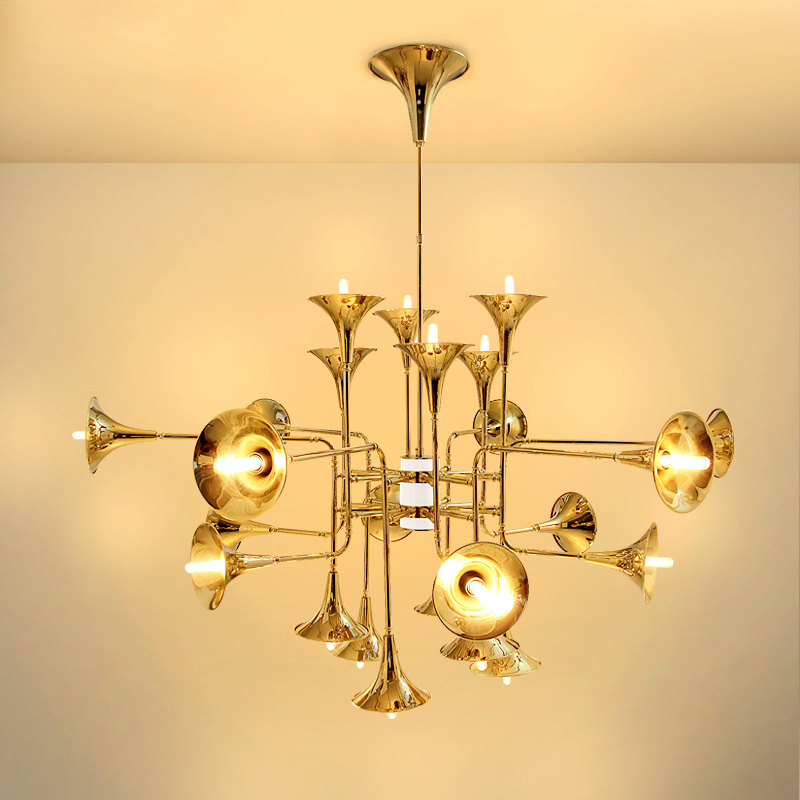 10.7-4 Metal Trumpet Chandelier Gold Chandelier Lamp Lighting Fixture for hotel decor