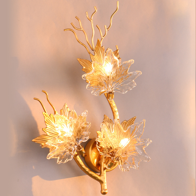 Maple leaf shape modern Gold foil wall lamps for Bathroom and hallway light